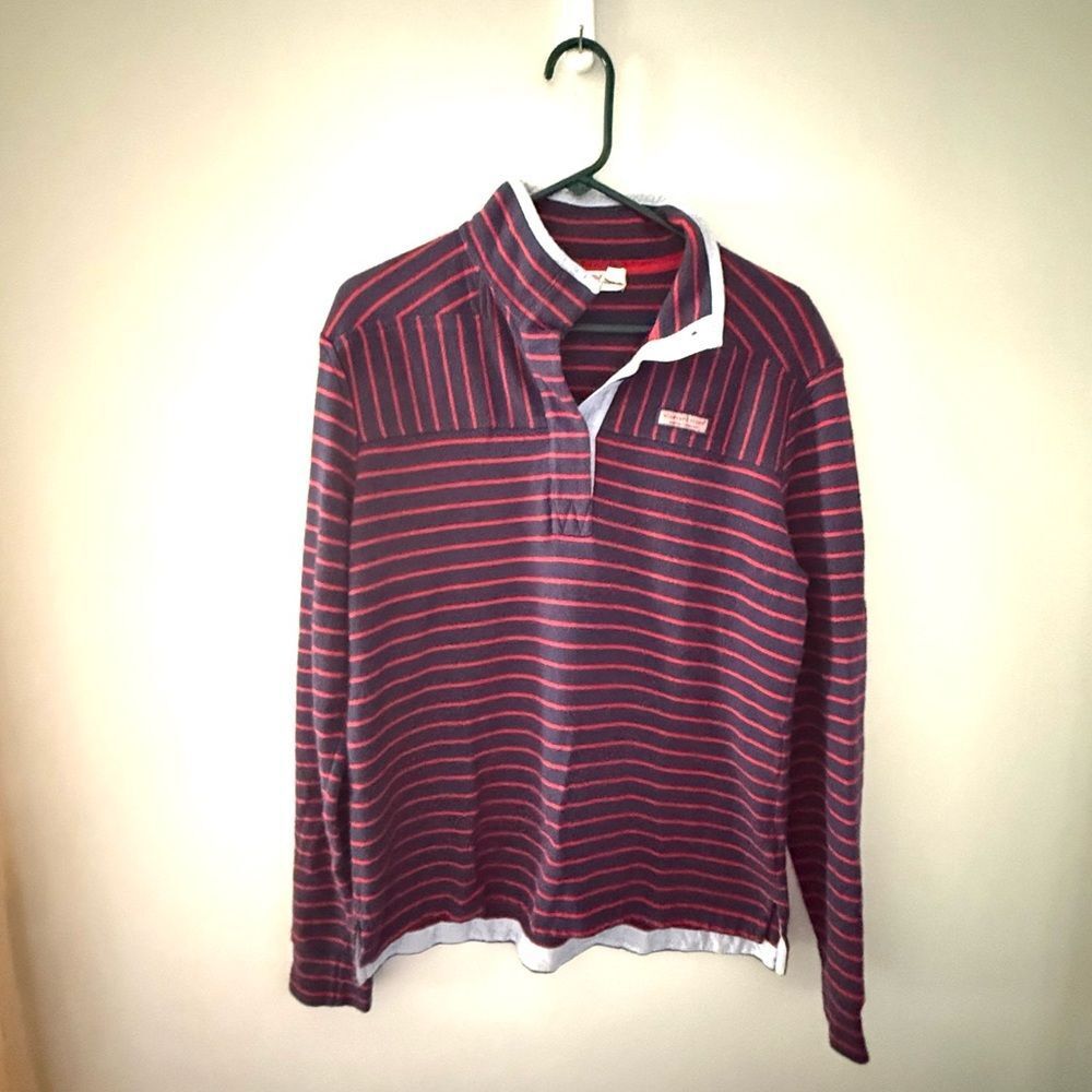 Vineyard Vines Sweatshirt Men’s S Small Long Sleeve Button Red Blue Stripe